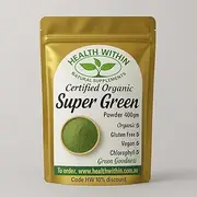 Super Green Powder Spirulina Barley Grass Chlorella Organic New Zealand Energy Alkalising Detox (400gm)