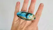 Labradorite Two Finger Ring. Adjustable. Sterling Silver. Gorgeous Flash. 4047