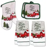Kitchen 5-Piece Linen Set Including Hand Towels, Oven Mitt Holder, and Potholder