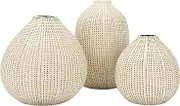Creative Co-Op White Stoneware Vases with Textured Black Polka Dots (Set of 3 Sizes)
