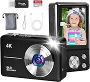 4K Digital Camera, Autofocus 64MP Vlogging Camera for Photography with 32GB TF Card, 18X Zoom, 2.8'' Screen Anti-Shake Portable YouTube Compact Point and Shoot Digital Cameras for Kids Adult Beginner