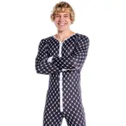 Playboy Bunny Union Suit Snap Front Rear Flap Lounge Sleep Wear Black PBLI171