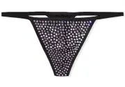 Victoria's Secret Very Sexy Black Subtle Shine Bling V-string Thong Panty S NWT