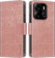 [Shantime] Leather Wallet Case Compatible with Tecno Pop 7 Pro, Colorful Flip Cover with Card Holders Magnetic Closure Full Protection Shell(Rose Gold)