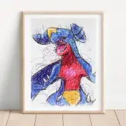 Garchomp Ballpoint Pen Print, Pokemon Art Poster