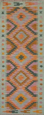 Traditional Reversible Kilim Runner Rugs Handwoven Wool Carpet 6' 10'' X 2' 2''