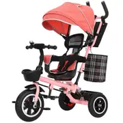 4 in 1 Kid Tricycle, Folding Stroller with Removable Push Handle, Reversible Seat, Adjustable Canopy, Safety Harness, Storage Basket, Trike for 1-6 Year Old, Pink