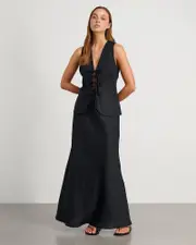 [Jag] Jag Women's Tia Bias Linen Skirt In Black Size 8 8 Black