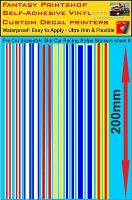 SCALEXTRIC SLOT CAR DECALS TRANSFERS Pre Cut STICKERS RACING STRIPES sheet 6