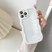 UEEBAI Wave Frame Clear Case for iPhone 14 Pro Max 6.7 inch Case Clear, Cute Wavy Phone Case for Girl Slim Fit Shockproof Phone Cover Bumper Translucent Soft Pretty Case for Women - White