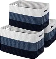 [BDZBREN] Storage Basket, Woven Baskets for Storage, Cotton Rope Basket for toys,Towel Baskets for Bathroom (Gradient blue, 3-pack)