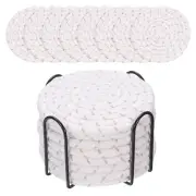 8 Pcs Drink Coasters with Holder,4.3 Inches White/Yellow