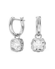 Swarovski Chroma Square Dangle Hoop Earrings in Rhodium Plated