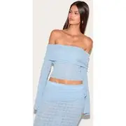 Blue Bardot Textured Knit Top, Blue