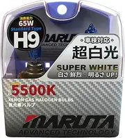 MARUTA Super White H9 12 V 65 W Halogen Lamp for Headlights, Field, Fog, Daytime Running Light, 5500 K Xenon Effect, Durable Xenon Gas Bulb with High-Quality Quartz Glass and Road Legal (ECE Approval)