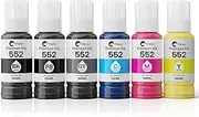 Hiipoo 600ML T552 552 EcoTank Ink (Not Sublimation Ink) Refill Ultra-high Capacity Bottles Replacement for Ecotank Photo ET-8500, ET-8550 Printer (BK PB C M Y GY)