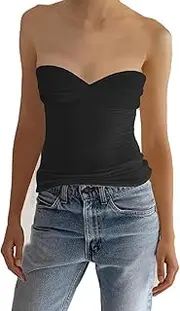 [Generic] Women Strapless Sleeveless Tube Tank Top Sexy Off Shoulder Slim Fit Backless Solid Bustier Camisole