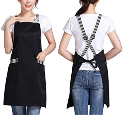 Crossback Adjustable Bib Apron Waterdrop Resistant with 2 Pockets Cooking Kitche