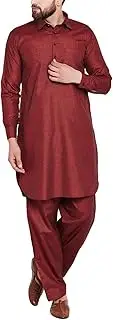 [Sojanya] Men's Cotton Linen Pathani Kurta Salwar, Maroon, XXL