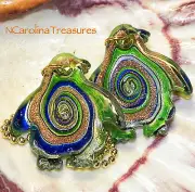 MURANO GLASS CEILING FAN SWITCH PULL GREEN BLUE PENGUIN PENGUINS LARGE PAIR P103