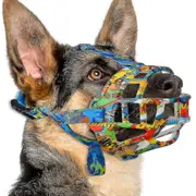 Dog Muzzle, Silicone Basket Muzzle For Small Medium Large Dogs, Soft Cage Muzzle Prevent Biting Chewing, Allow Drinking Panting Graffiti 2