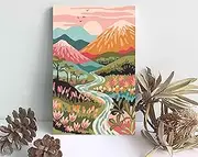 Pink Mountains Paint by Numbers Kit on Framed Canvas, Mom Gift, Mothers Day Gift, Abstract Sunrise Landscape Painting, DIY Adult Craft, 20x30cm Beginner, Minimalist Wall Art