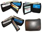 Men’s Zip around wallet Leather wallet Center piece 8 credit cards ID 2 Billfold