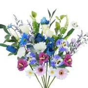 6PCS Silk Artificial Bouquets, Mixed Color Fake Gerbera Daisy Flowers with Blue