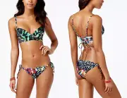 $110 RACHEL R0Y Tail Feathers Bikini TOP Tie Bottom * S ~ NEW w TAGS