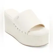Dkny Alvy Studded Platform Wedge Slide Sandals - Eggnog, shoes 9.5 NWT