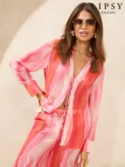 Lipsy Pink Print Sheer Tie Front Beach Shirt (AV6668) | $38