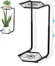 Black Plant Stand Indoor Outdoor, 2 Tier Plant Stands Adjustable 21.3'' 24.8'' 28.3'', Metal Tall Plant Shelf, Corner Polygonal Flower Pot Stand for Garden Patio Balcony Living Room