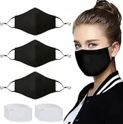 Unisex Fashion Cotton Cloth Dust Face Protection with Carbon Filters for Man and Women(Black)