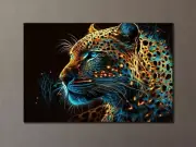 Leopard Face Blue Gold Digital Paint Unframed Canvas Print Australian Wall Art
