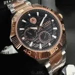 【VERSUS】VERSUS VERSACE手錶型號VV00397(黑色錶面玫瑰金錶殼金銀相間精鋼錶帶款)