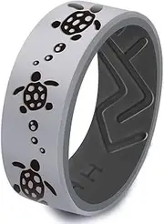 [AONEW] Silicone Ring for Men Women,8mm Sea Turtle Design Rubber Promise Engagement Wedding Band,Comfort Fit Breathable Ring Size 6-13