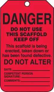 TSS101CTP Scaffold Status Tag, Legend "DANGER DO NOT USE THIS SCAFFOLD