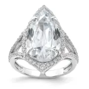 Sterling Silver Rhodium-plated Cubic Zirconia Fancy Teardrop Ring Size 6