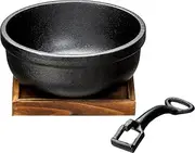 Ishigaki Sangyo 3977 Iron Casting, Black, 7.1 inches (18 cm), Width 7.1 x Depth 7.1 inches (18 cm), Height 3.1 inches (9 cm), Bibimbap Pot, Bottom Plate, Handle, Gas, Induction Compatible, for One