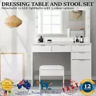Oikiture Dressing Table Stool Set Makeup Large Mirror Dresser 12 LED Bulbs White