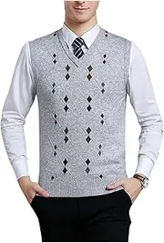 [yoneoisuou] Mens V Neck Pullover Vest,Casual Argyle Knitted Sweater Vest,Sleeveless Slim Rhombus Vest