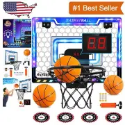 Shatterproof Mini Basketball Hoop with LED Lights - Indoor Game for All Ages
