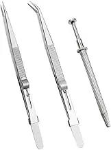 JEWEDECO 1 set Precision Stainless Steel Locking Tweezers for Crafts Nonslip Grip and Extended Handle Design for Jewelry Making Repair and Detailed Tasks Confined Spaces