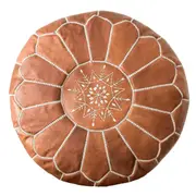 Tan Brown Moroccan Leather Ottoman Pouffe