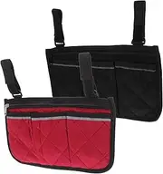 OATIPHO Wheelchair Armrest Storage Pouch with Cup Holder Organizer Bag for Walkers Rollators Scooters Black Burgundy Easy Installation Ample Compartments Stylish Design
