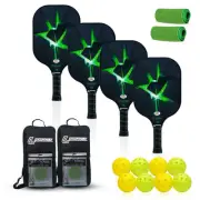 Pickleball Paddles Set of 4– USAPA Approved Fiberglass Rackets with 8 Balls.