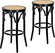 ALFORDSON Bar Stools 2Pcs Vintage Kitchen Dining Chair with 65cm Rattan Mesh Seat, Bohemian & Scandinavian Iron Counter Barstools with Footrest Leg Levelers for Home Bar Dining Room (Renata Black)