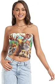 [RPLIFE] Animals Taking Selfie Women's Tube Top, Strapless Top for Women Summer, Sheer Tube Tops, Sexy Tube Tops (S)