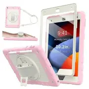 Case for iPad 9th/8th/7th Generation-Built-in Screen Protector,with Pink/Beige