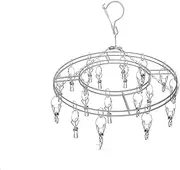 1 Pack Stainless Steel Round Hanging Drying Rack with 20 Clips for Drying Socks, Baby Clothes, Bras, Towel, Underwear, Hat, Scarf, Pants, Gloves